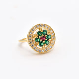Beautiful 18k Gold Vermeil ring with cluster of created emeralds, a stunning May birthstone gift for any occasion.