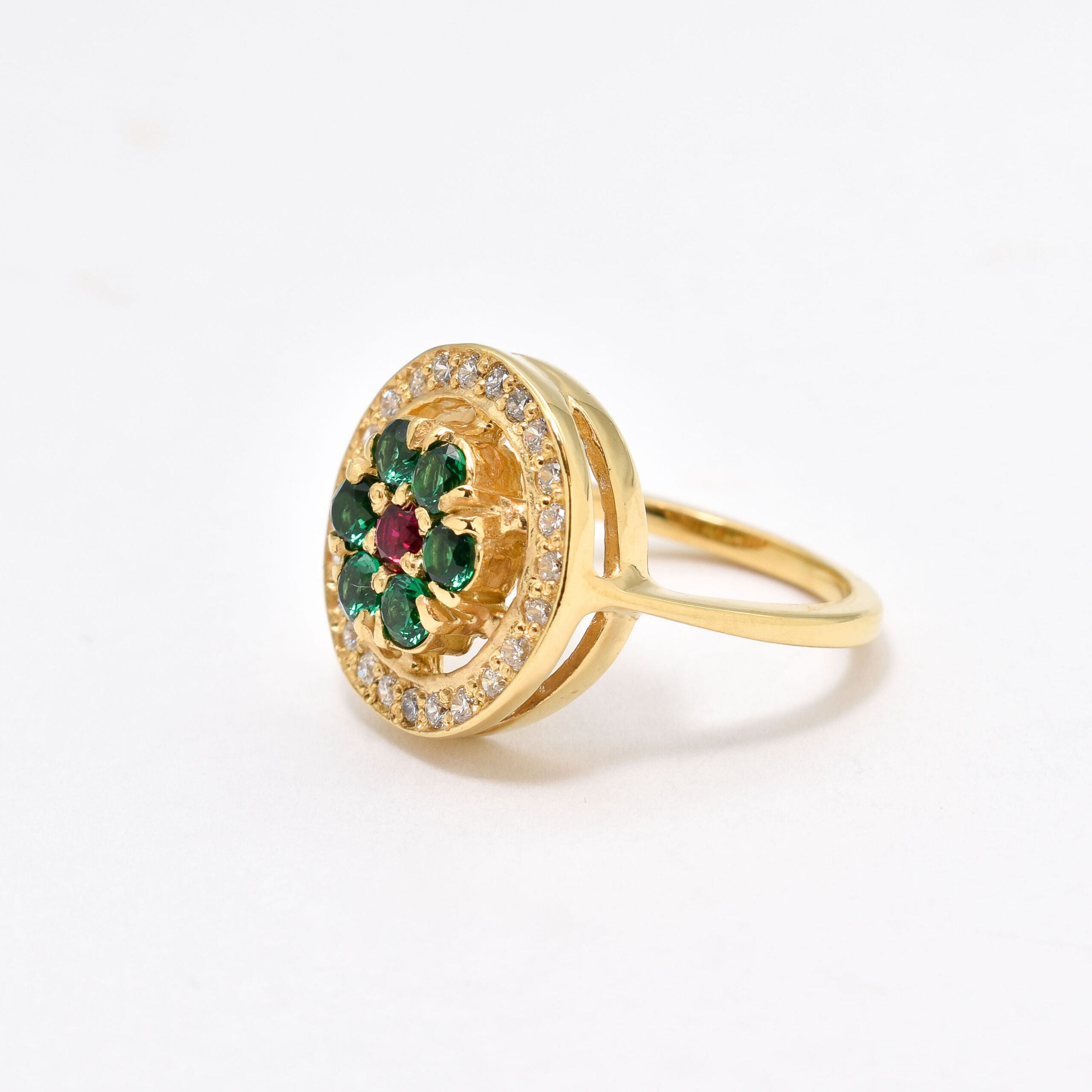 Charming 18k Gold Vermeil Emerald Ring with cluster design, perfect for celebrating May birthdays and everyday chic style.