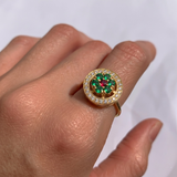 18k Gold Vermeil Emerald Ring with Cluster setting; May Birthstone, perfect for daily wear and special occasions gifting.