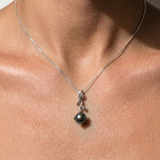 Black Pearl Pendant - Drop Leaves Necklace - Natural Black Pearl Necklace
