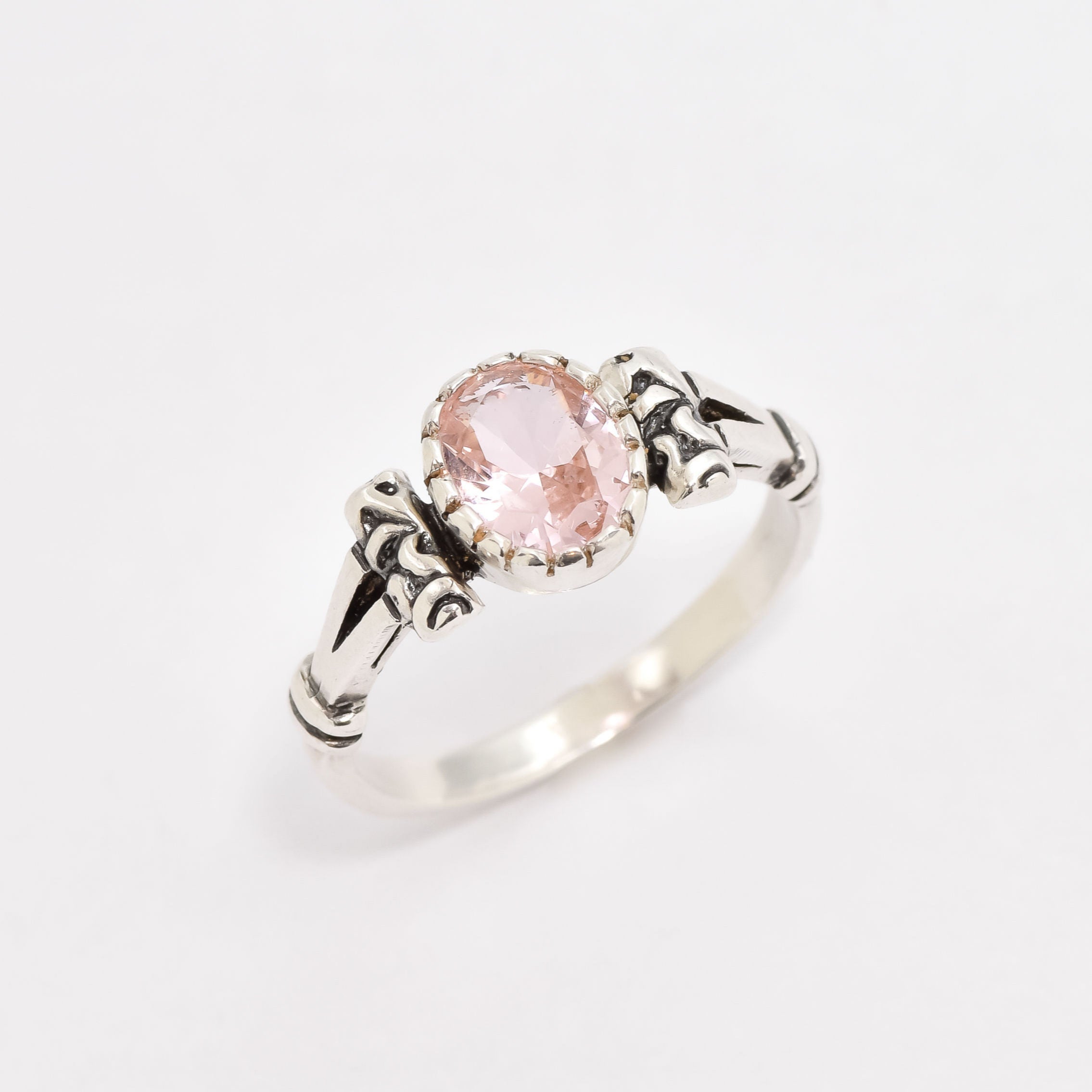 Morganite Ring Angled View in White Background