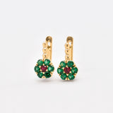 Emerald Flower Earrings - Green Flower Earrings - Red Ruby Earrings
