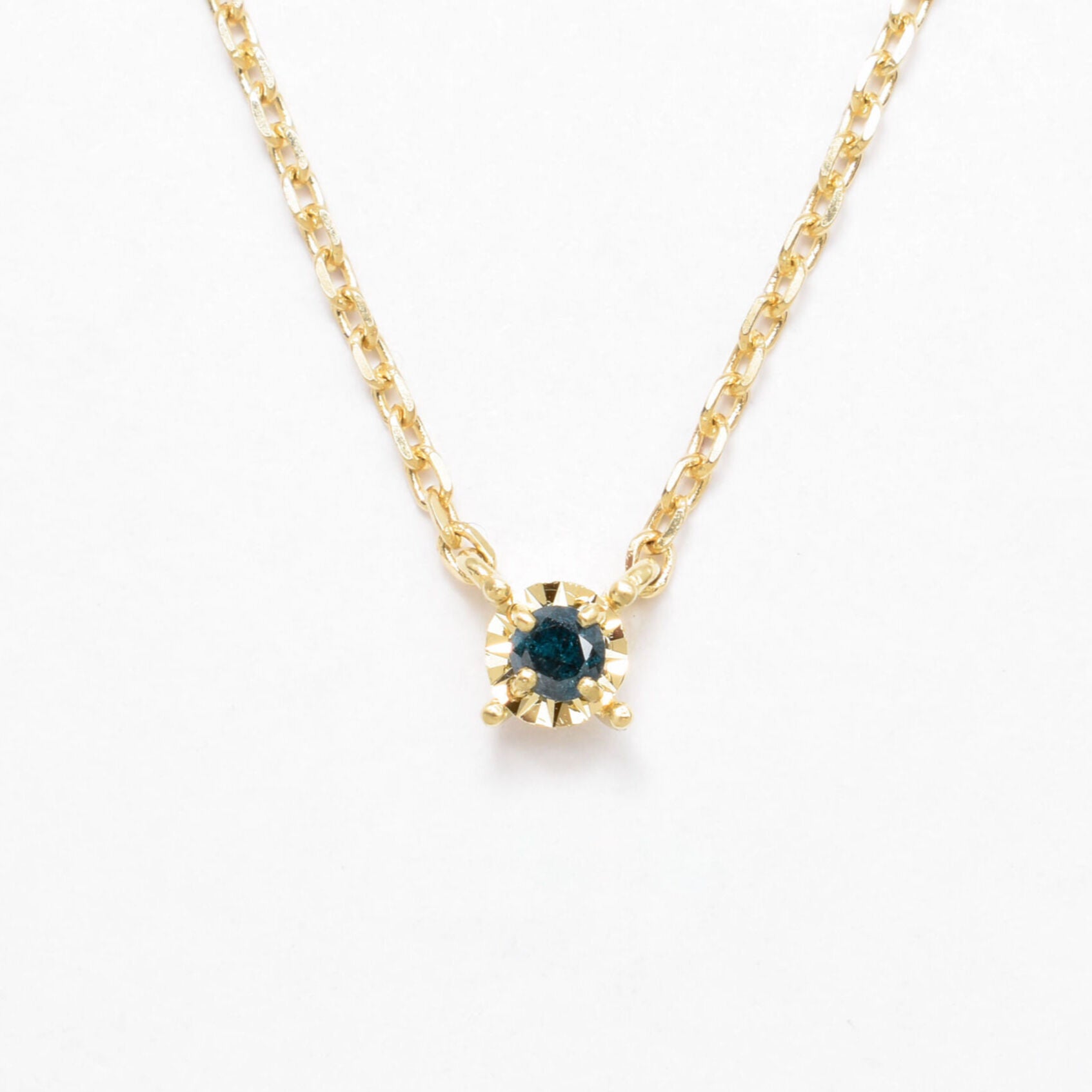 Genuine Blue Diamond Necklace – 14k Solid Gold Necklace – Dainty Diamond Necklace