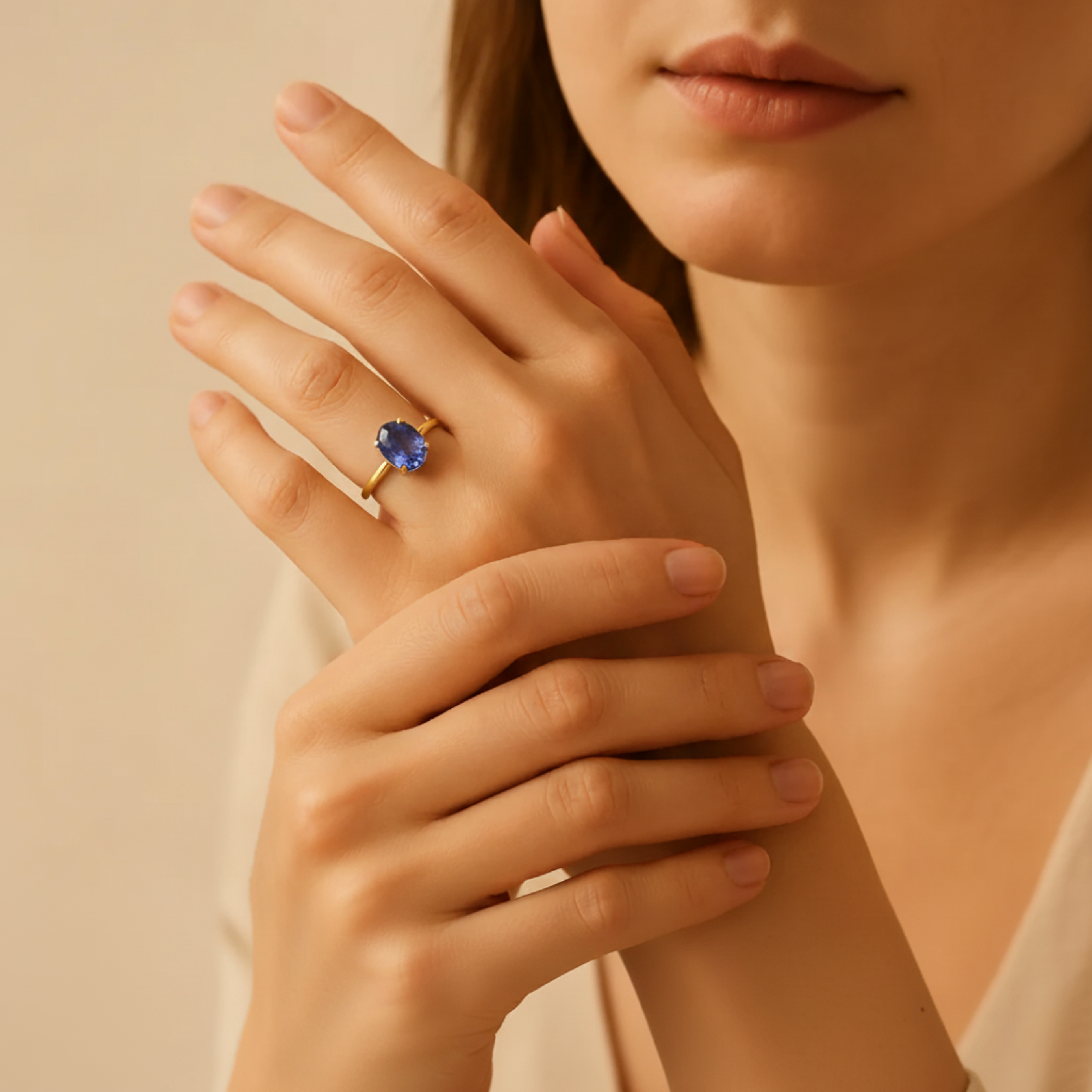 Elegant 18k Gold Vermeil Tanzanite Ring with a stunning purple oval gemstone, perfect for gifting and everyday elegance.