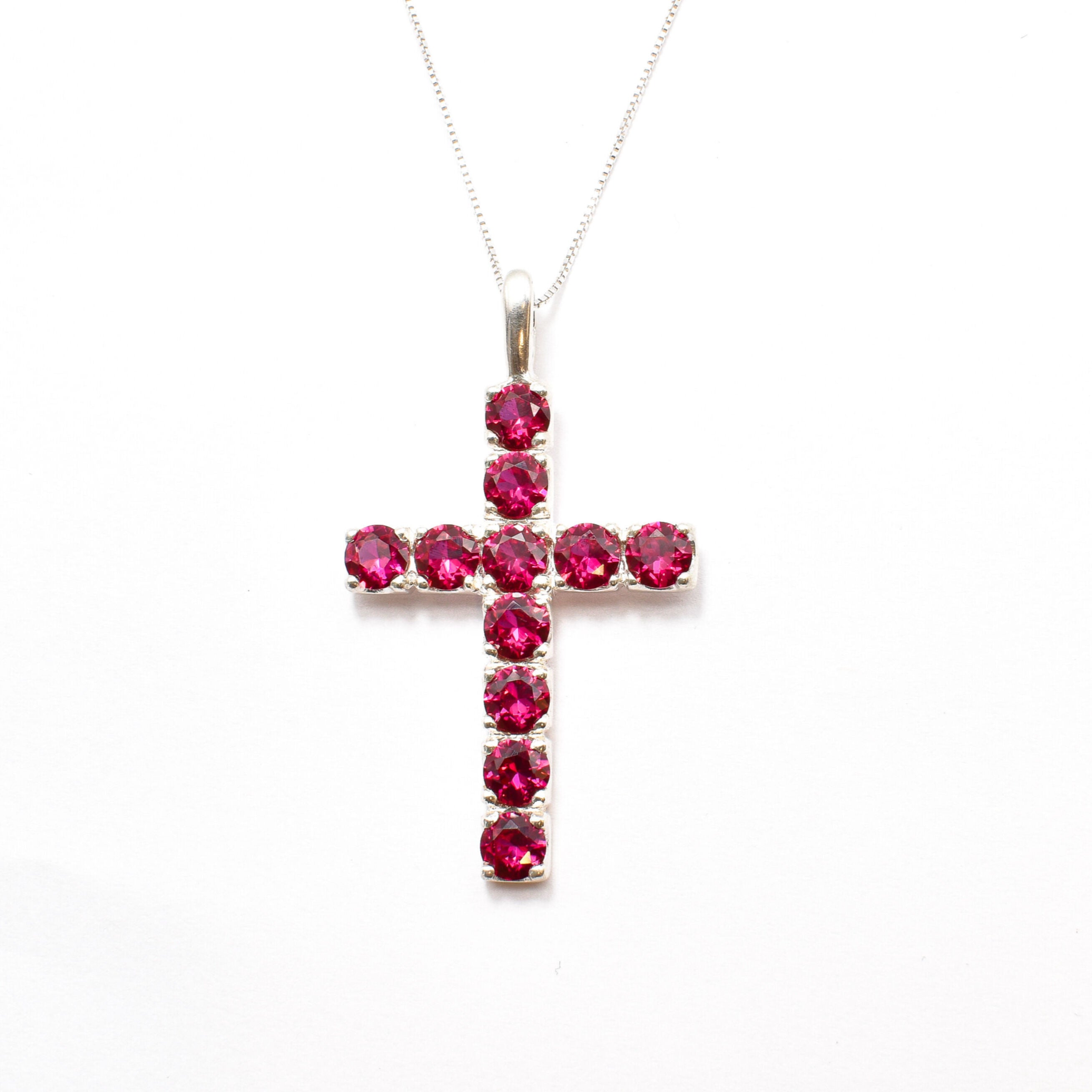 Created Ruby Pendant made in 925 Sterling Silver with Round Created Red Ruby in Prong setting, July Birthstone gift idea, symbolizes nobility, purity, and passion, ideal for everyday wear and perfect for birthday gifting and special occasions.
