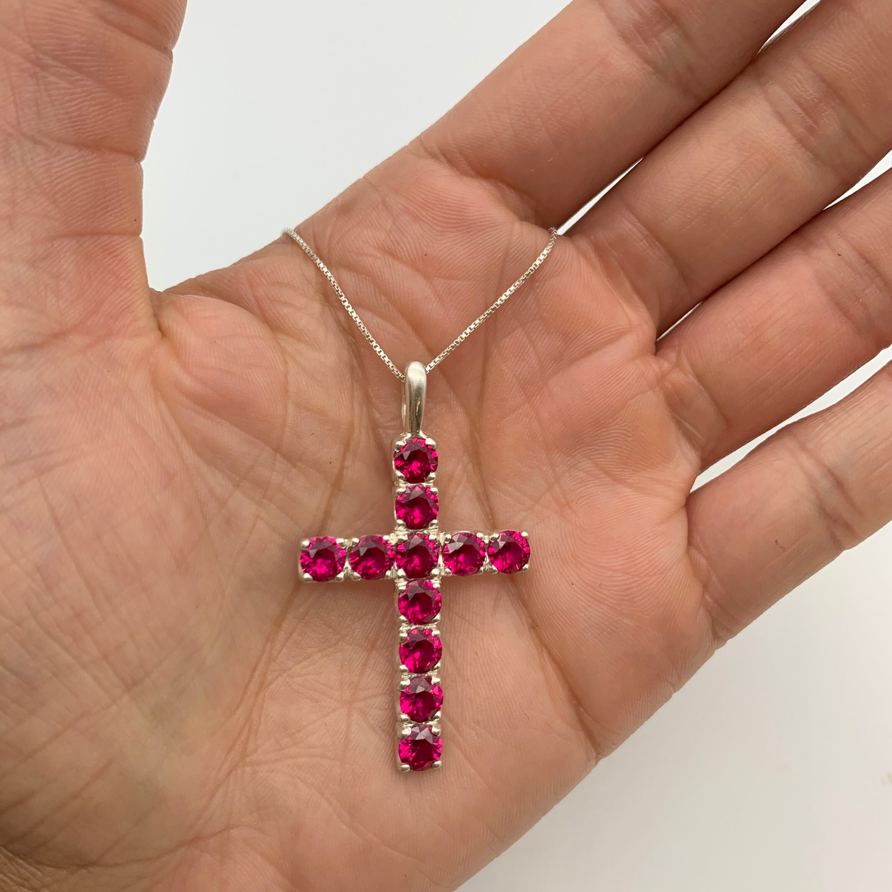 Sterling Silver Ruby Pendant, 925, with Round Created Red Ruby, ideal for July birthdays and special occasions.
