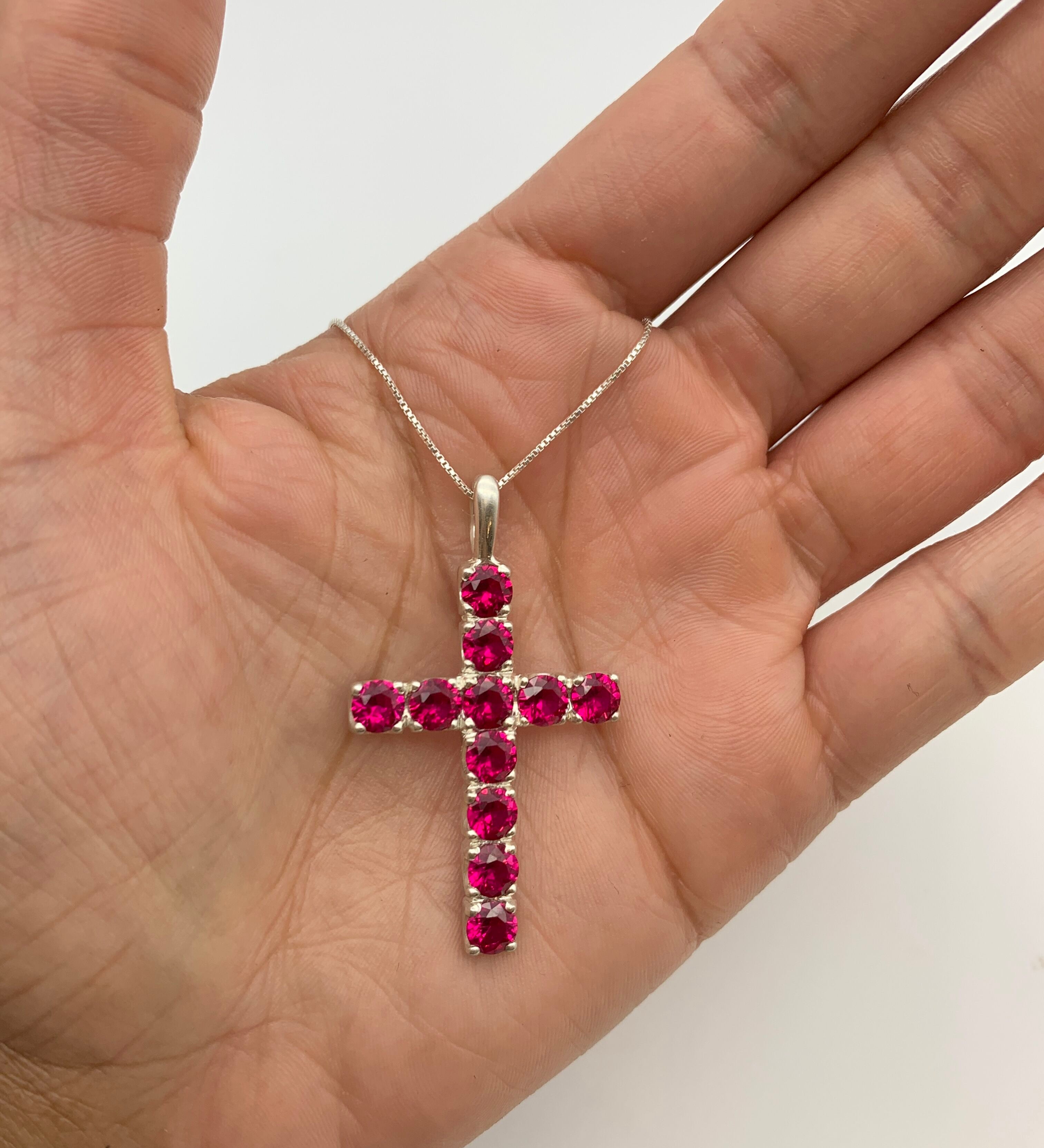 Sterling Silver Ruby Pendant, 925, with Round Created Red Ruby, ideal for July birthdays and special occasions.