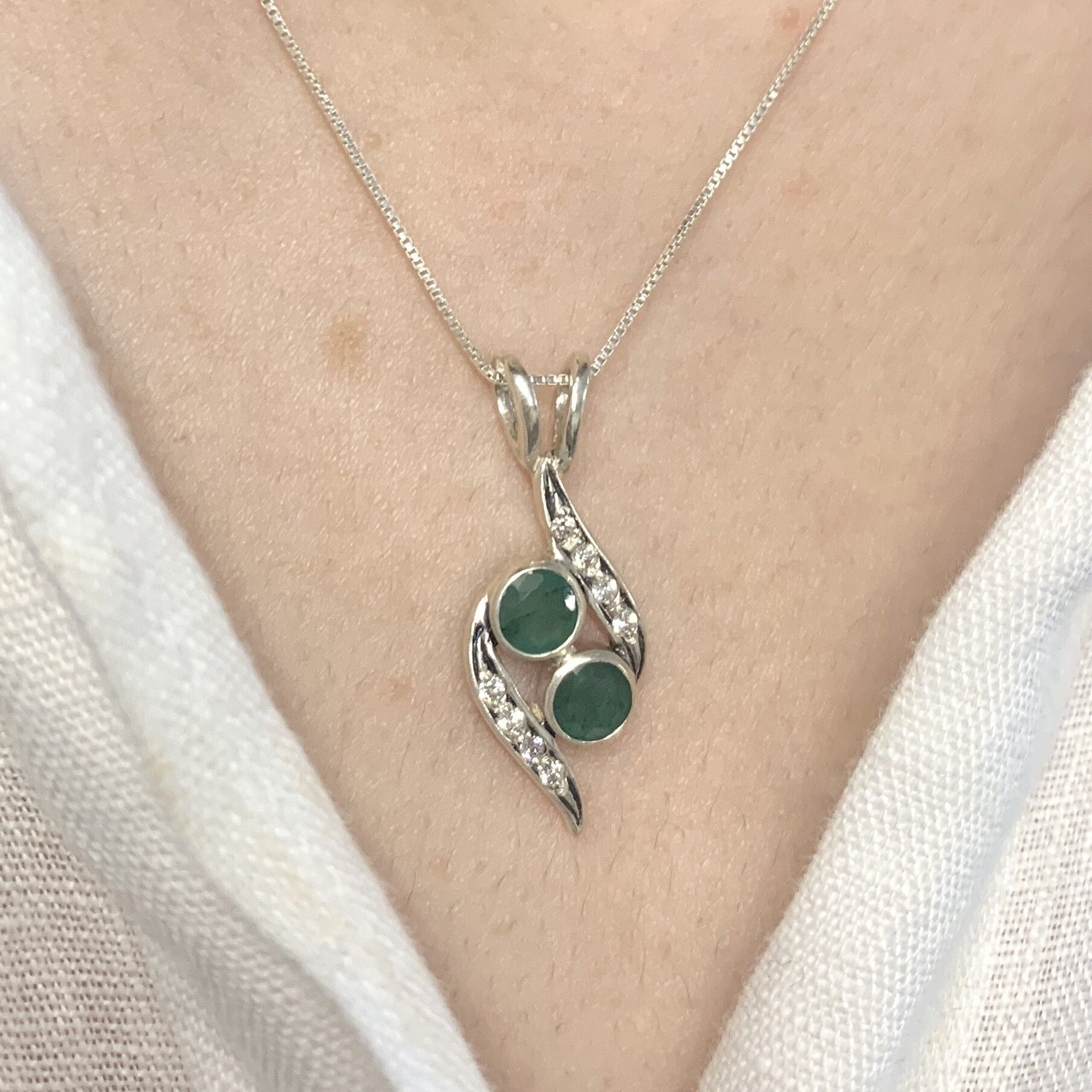 Elegant 925 Sterling Silver Emerald Pendant featuring a round green stone, perfect for May birthdays and special occasions.