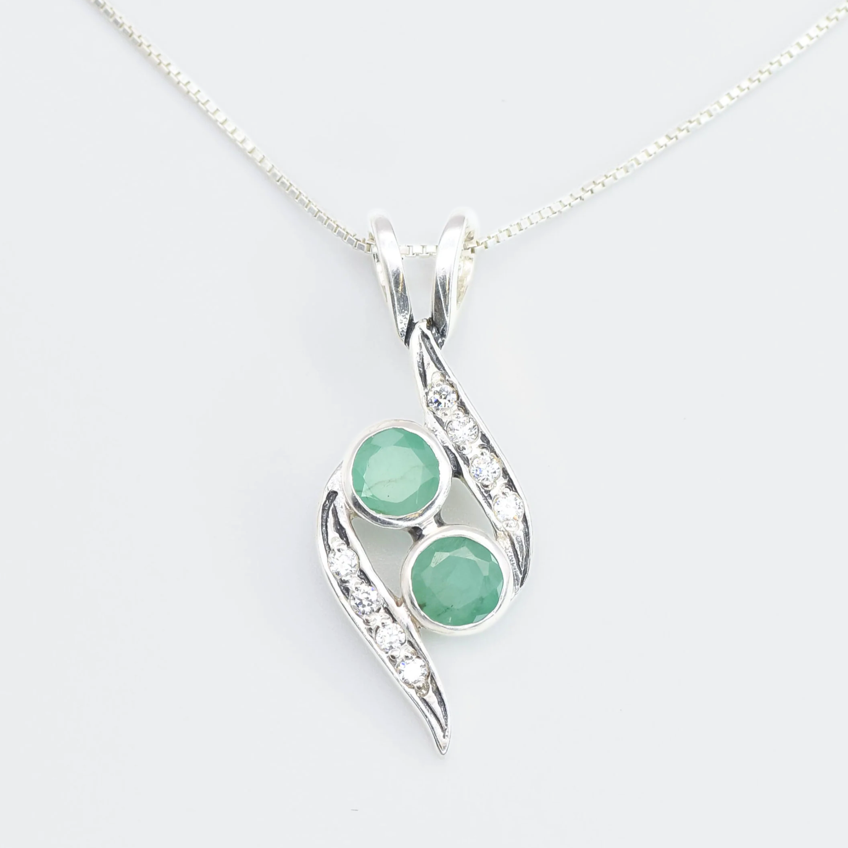 Natural Emerald Pendant made in 925 Sterling Silver with Round Natural Green Emerald in Two-Stone setting, May Birthstone gift idea, symbolizes growth, harmony, and deep emotional healing, ideal for everyday wear and perfect for birthday gifting and special occasions.