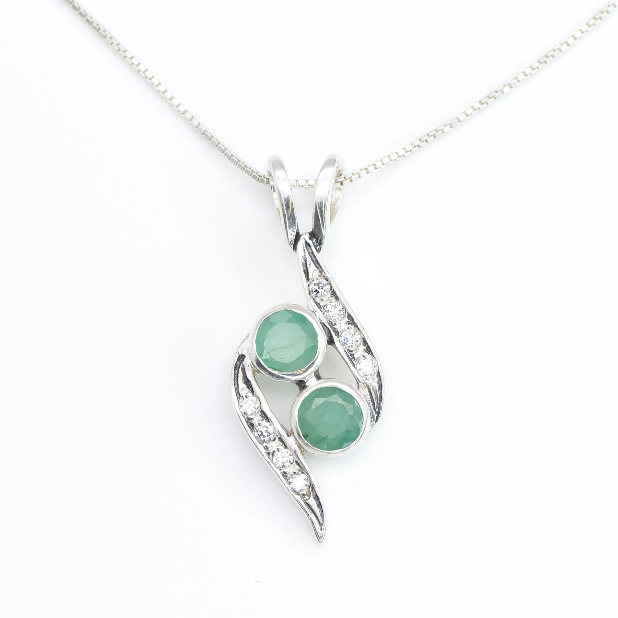Natural Emerald Pendant made in 925 Sterling Silver with Round Natural Green Emerald in Two-Stone setting, May Birthstone gift idea, symbolizes growth, harmony, and deep emotional healing, ideal for everyday wear and perfect for birthday gifting and special occasions.