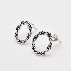 Silver Braided Earrings - Small Hoop Earrings -  Twist Hoop Earrings