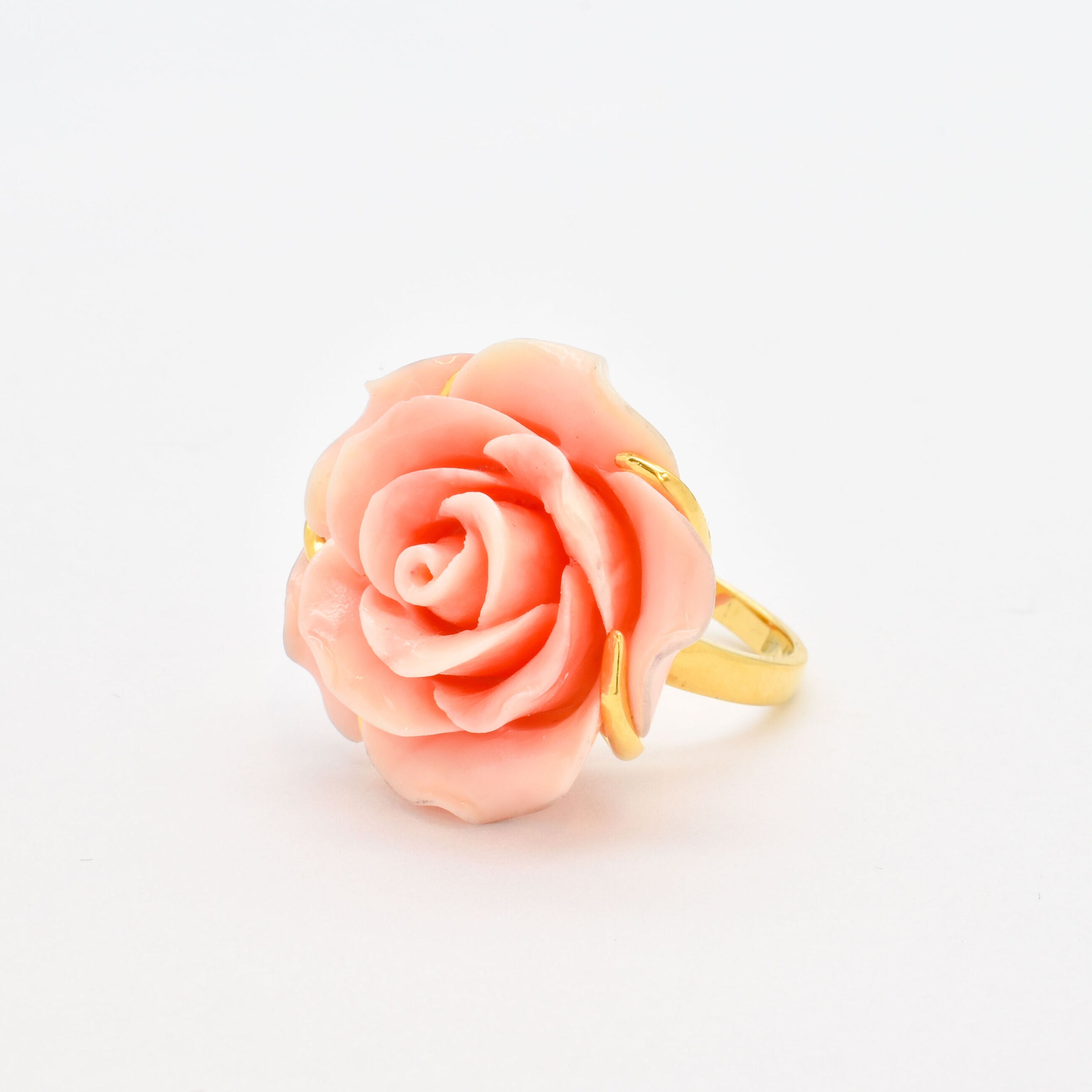 Large Rose Ring, Created Coral, Statement Ring, Flower Ring, Romantic Ring, Carved Ring, Large Pink Ring, Angel Skin Ring, Solid Silver Ring(1)