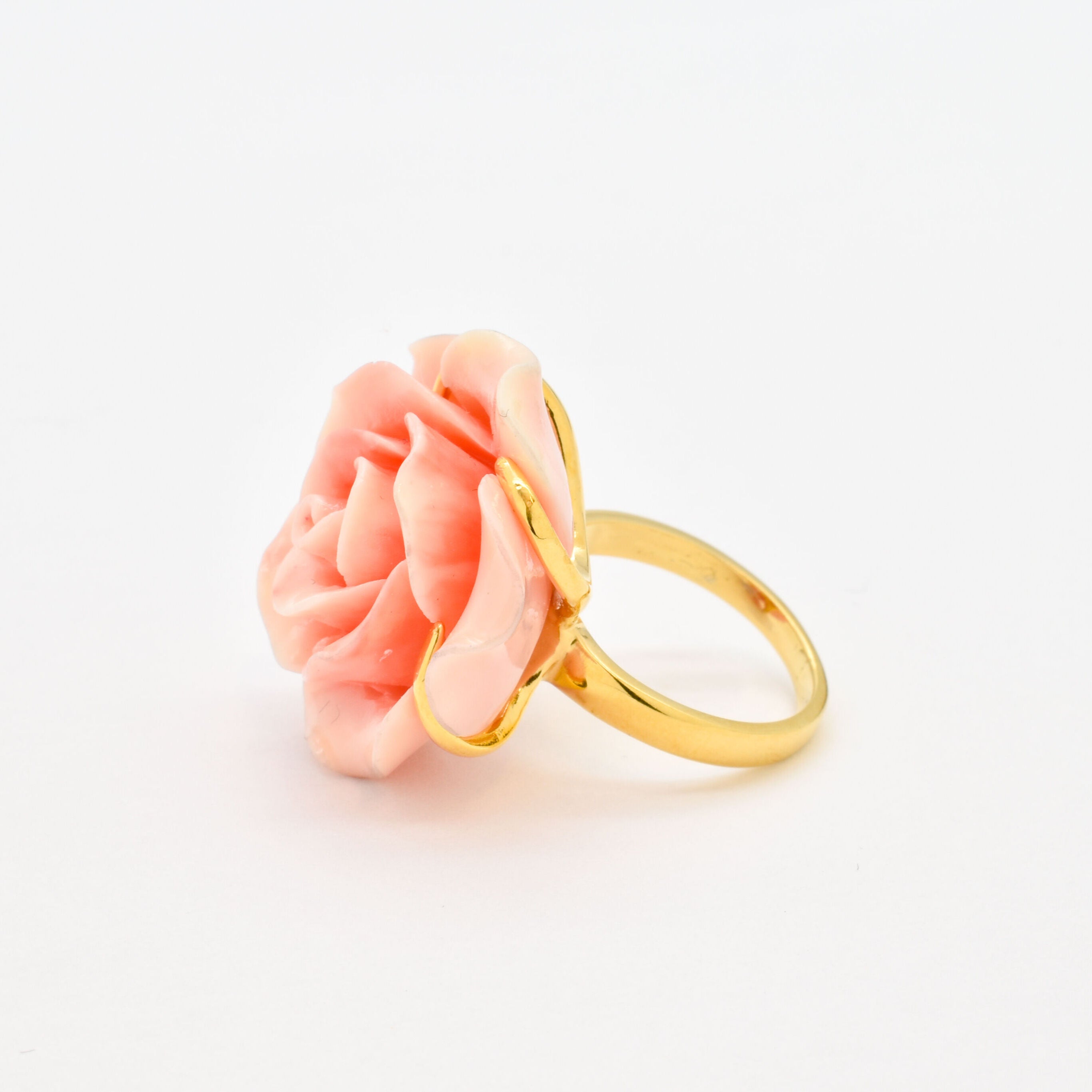 Large Rose Ring, Created Coral, Statement Ring, Flower Ring, Romantic Ring, Carved Ring, Large Pink Ring, Angel Skin Ring, Solid Silver Ring(1)