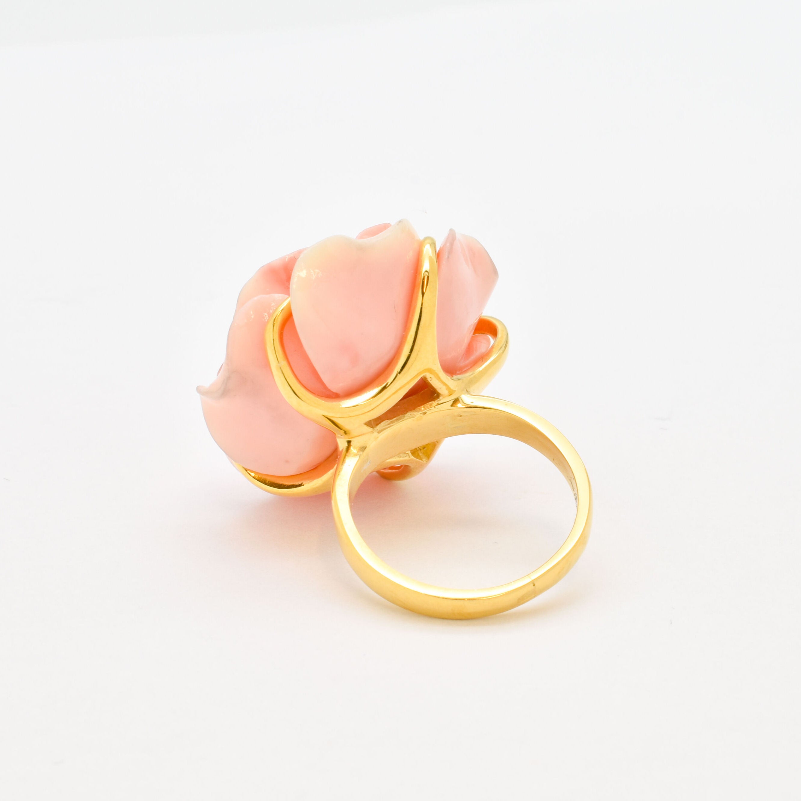 Large Rose Ring, Created Coral, Statement Ring, Flower Ring, Romantic Ring, Carved Ring, Large Pink Ring, Angel Skin Ring, Solid Silver Ring(1)