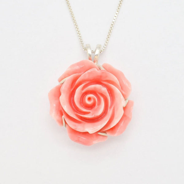 Coral and store Rose Gold Fabric Rosette Flower Statement Necklace - Romantic