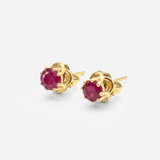 Ruby Flower Earrings - Solid 14k Rose Gold Real Ruby Studs - Dainty Red Earrings