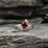 Square Garnet Ring, Natural Garnet, Antique Ring, January Birthstone, Red Vintage Ring, Engagement Ring, Dainty Ring, Sterling Silver Ring