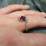 Square Garnet Ring, Natural Garnet, Antique Ring, January Birthstone, Red Vintage Ring, Engagement Ring, Dainty Ring, Sterling Silver Ring