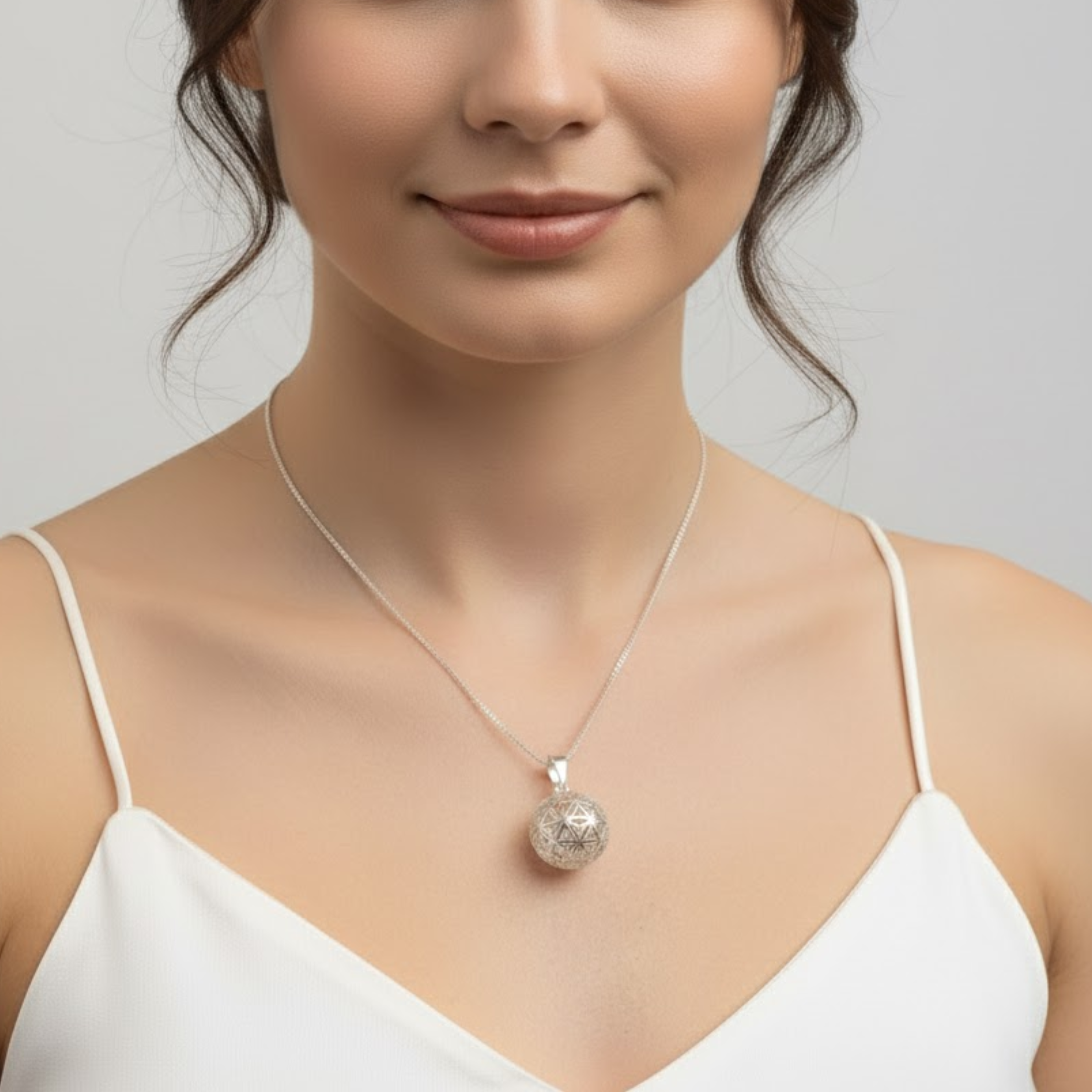 Elegant Silver Sphere Pendant - 3D Flower Ball Necklace in 925 Sterling Silver, perfect for daily use and special gifts.