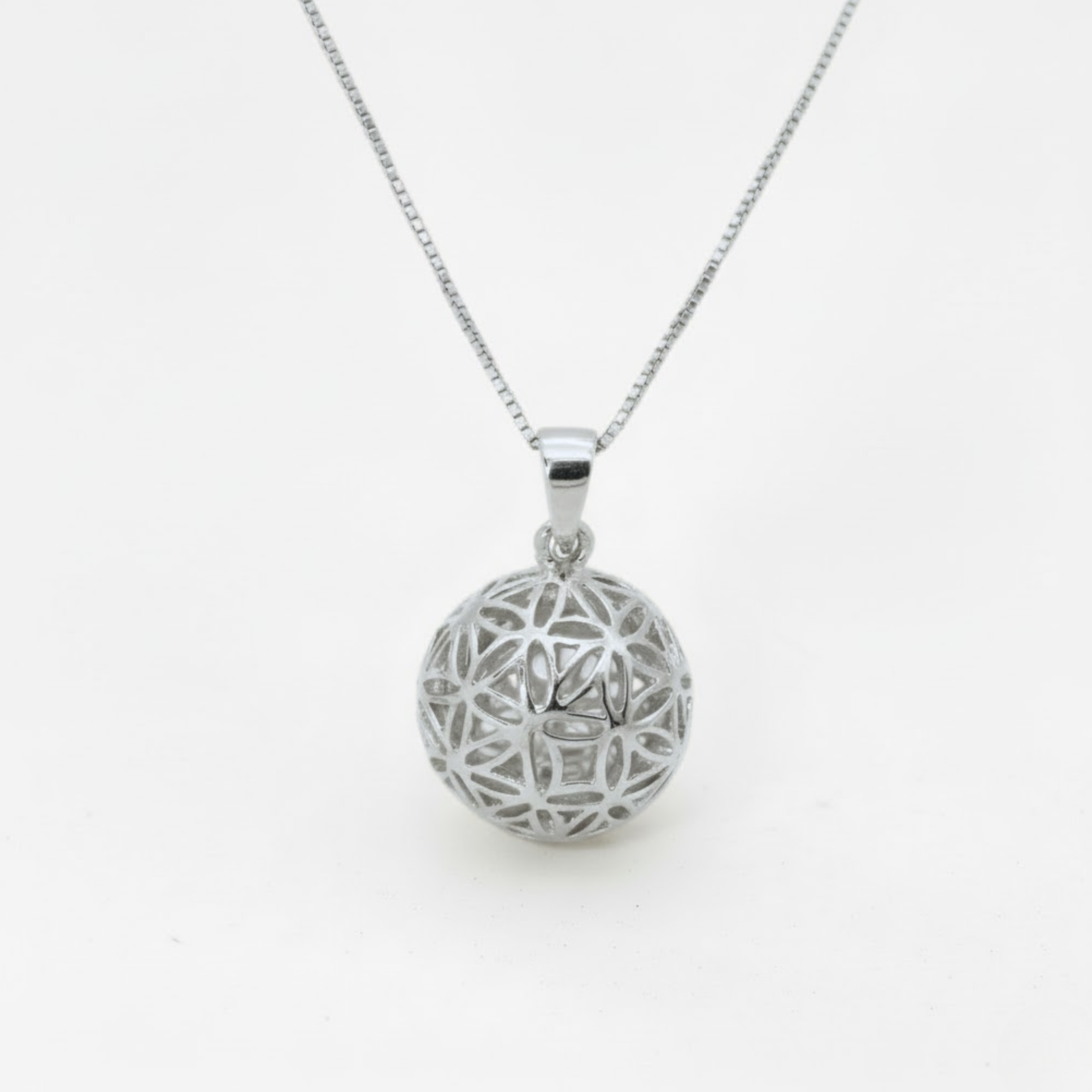 Silver Sphere Pendant - Flower Ball Necklace - 3D Ball Necklace