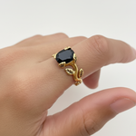 Elegant Leaf Onyx Ring in 18k Gold Vermeil - Perfect for daily wear, birthdays, and special celebrations.