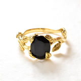 Gold Onyx Ring - Leaf Onyx Ring - Vintage Black Ring made in 18k Gold Vermeil. Ideal for everyday wear and perfect for birthday gifting and special occasions.
