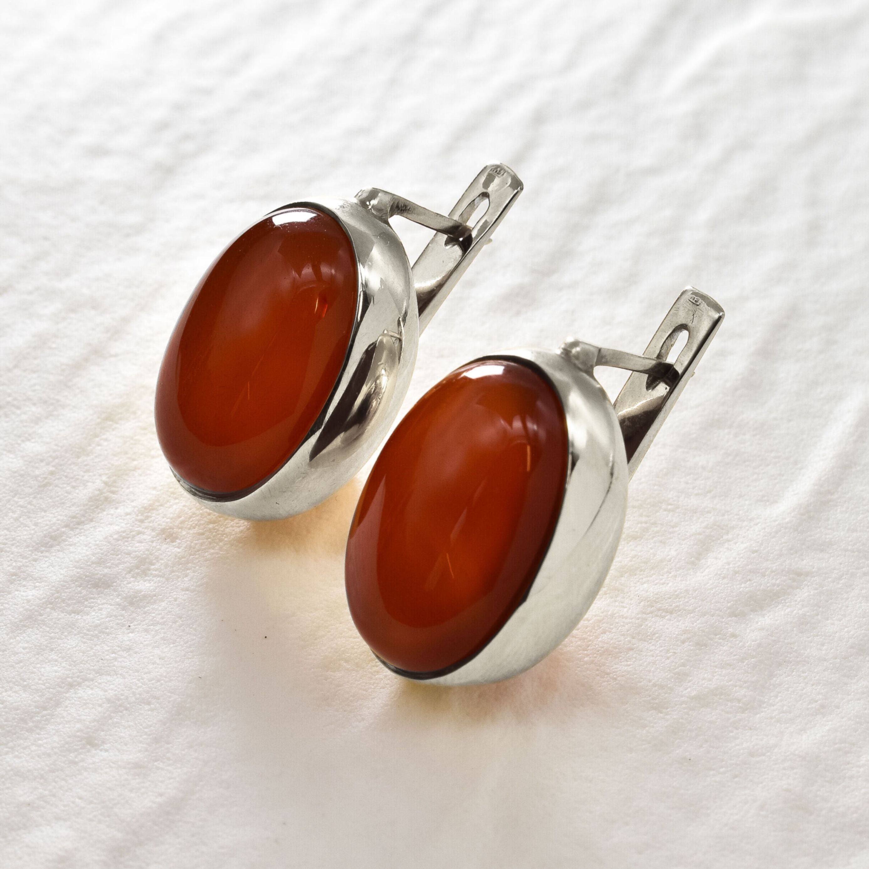 1114-E-nREA: Sterling Silver 925 Natural Carnelian