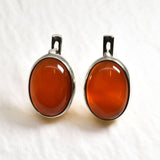 Carnelian Rose Gold Earrings - Large Bezel Earrings - Red Oval Statement Studs