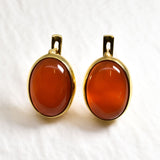 Carnelian Rose Gold Earrings - Large Bezel Earrings - Red Oval Statement Studs