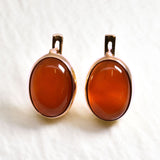 Carnelian Earrings - Red Oval Earrings -  Statement Bezel Earrings