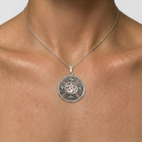 Silver Om Pendant - Statement Om Necklace - Round Flower Pendant
