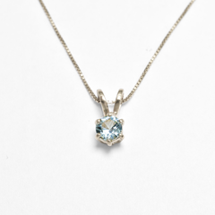 Aquamarine Pendant - Round Blue Necklace - Vintage Solitaire Necklace