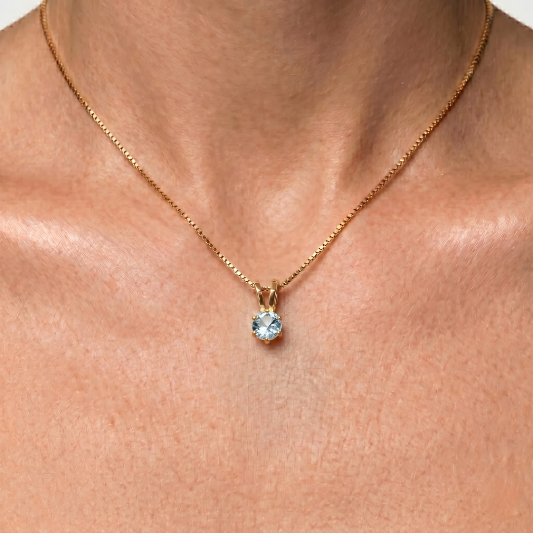 Elegant 18k Gold Vermeil Aquamarine Pendant with Round March Birthstone, perfect for everyday wear and special occasions.