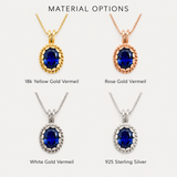 Beautiful 18k Gold Vermeil Sapphire Pendant showcasing a Created Blue Sapphire, a timeless piece for any special moment.
