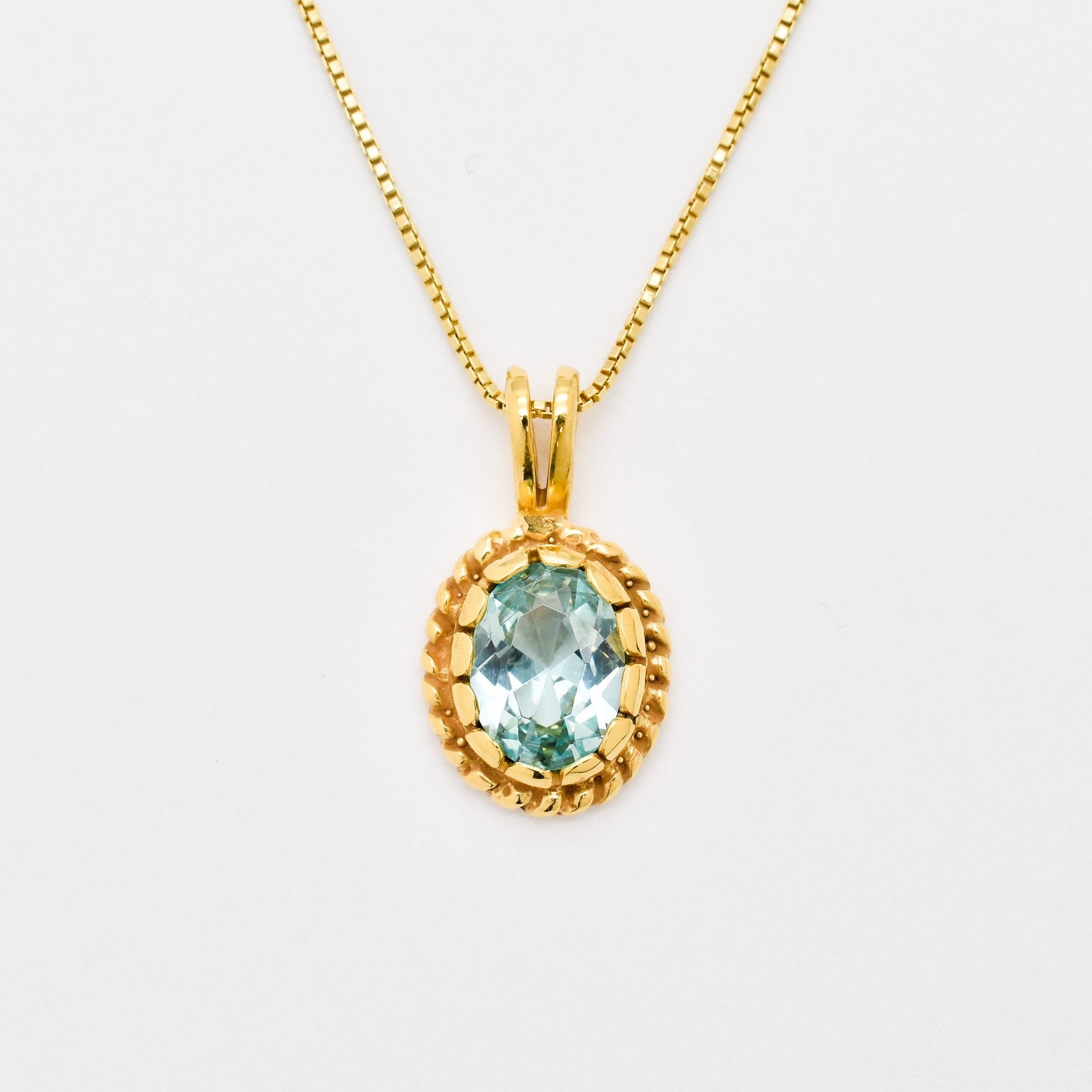 Gold Aquamarine Pendant Front View in White Background