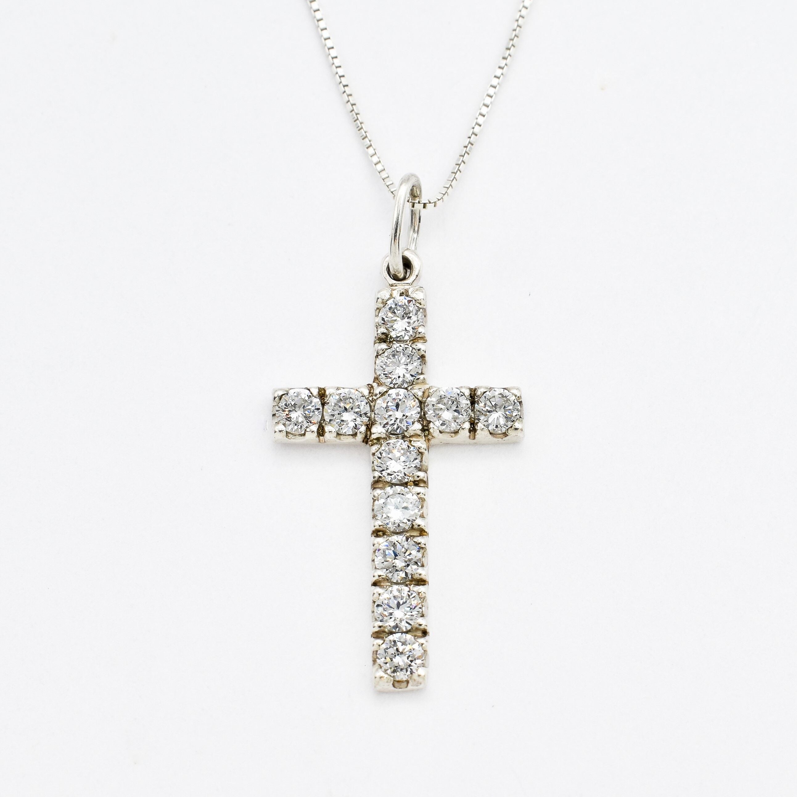 Diamond Cross Necklace Front View in White Background