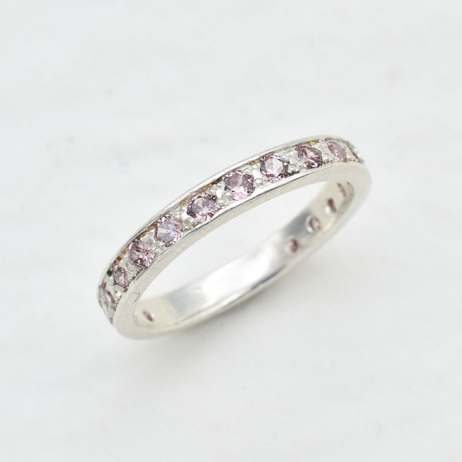 Morganite Ring Angled View in Gray Background