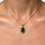 Gold Onyx Pendant - Black Oval Necklace - Vintage Onyx Necklace