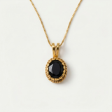 Gold Onyx Pendant - Black Oval Necklace - Vintage Onyx Necklace