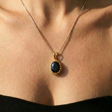 Gold Onyx Pendant - Black Oval Necklace - Vintage Onyx Necklace