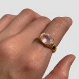 Gold Quartz Ring - Pink Boho Ring - Rose Quartz Ring