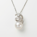 Spiral Pearl Pendant - Swirl Diamond Necklace - Bridal Pearl Necklace