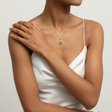 Elegant Ruby Flower Necklace in 18k Gold Vermeil, perfect for everyday elegance and special birthday gifts.