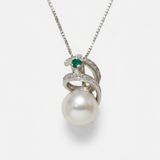 Swirl Pearl Pendant - Round White Necklace - Spiral Bridal Necklace