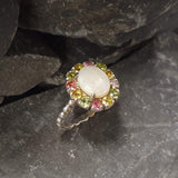 Precious Opal Ring, Natural Opal, Victorian Ring, October Birthstone Ring, White Oval Ring, Tourmaline Ring, Vintage Ring, Solid Silver Ring