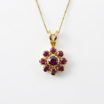 Natural Ruby Pendant made in 18k Gold Vermeil with Round Natural Red Ruby in Cluster setting, July Birthstone gift idea, symbolizes nobility, purity, and passion, ideal for everyday wear and perfect for birthday gifting and special occasions.