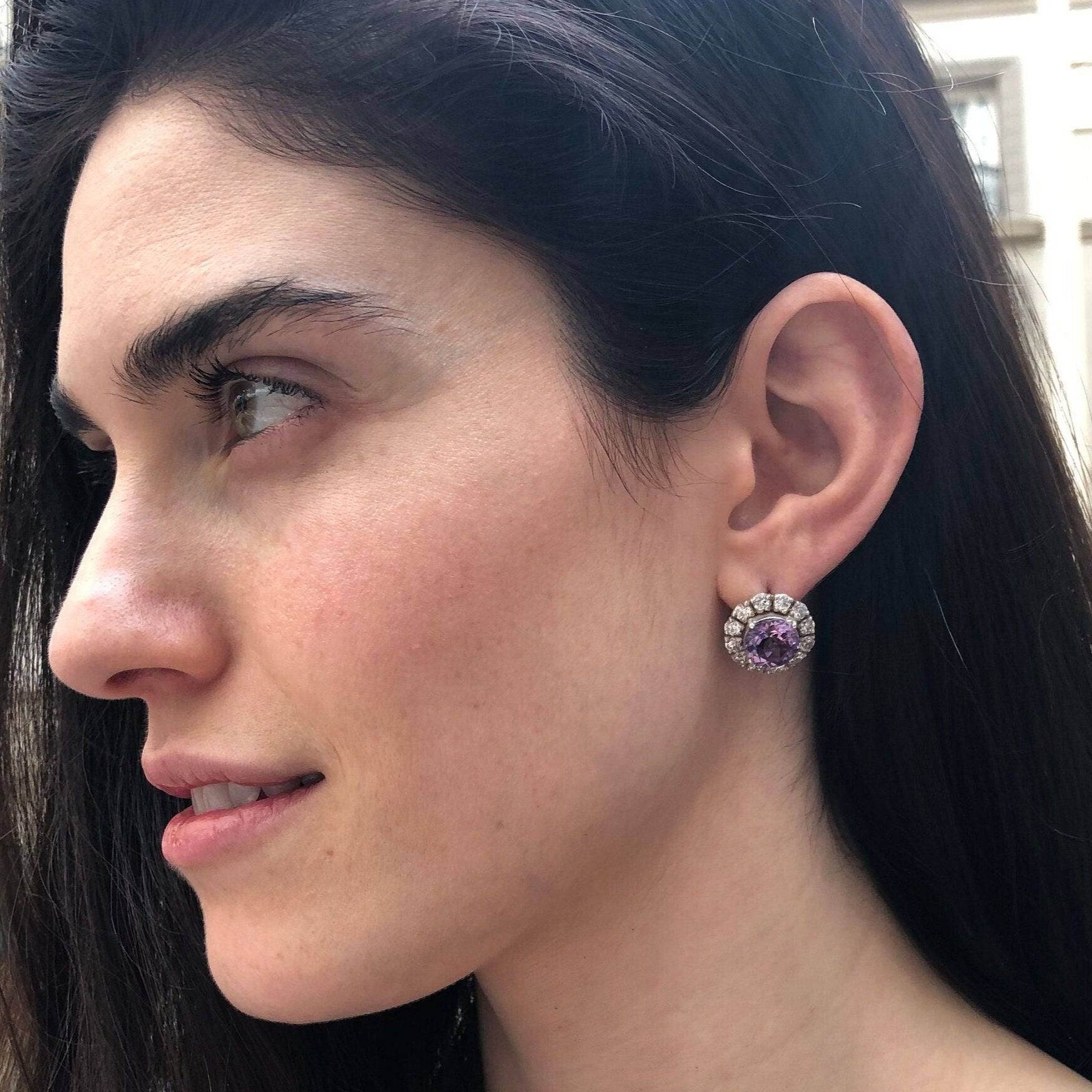 Amethyst Earrings, Natural Amethyst, February Birthstone, Victorian Earrings, Round Vintage Earrings, Purple Earrings, Solid Silver Earrings