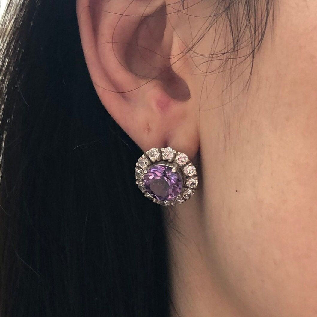Amethyst Earrings, Natural Amethyst, February Birthstone, Victorian Earrings, Round Vintage Earrings, Purple Earrings, Solid Silver Earrings