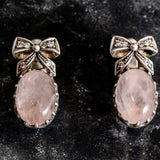 Ribbon Earrings, Rose quartz Earrings, Natural Rose Quartz, January Birthstone, Unique Earrings, Pink Earrings, Silver Earrings, Rose Quartz
