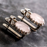 Ribbon Earrings, Rose quartz Earrings, Natural Rose Quartz, January Birthstone, Unique Earrings, Pink Earrings, Silver Earrings, Rose Quartz
